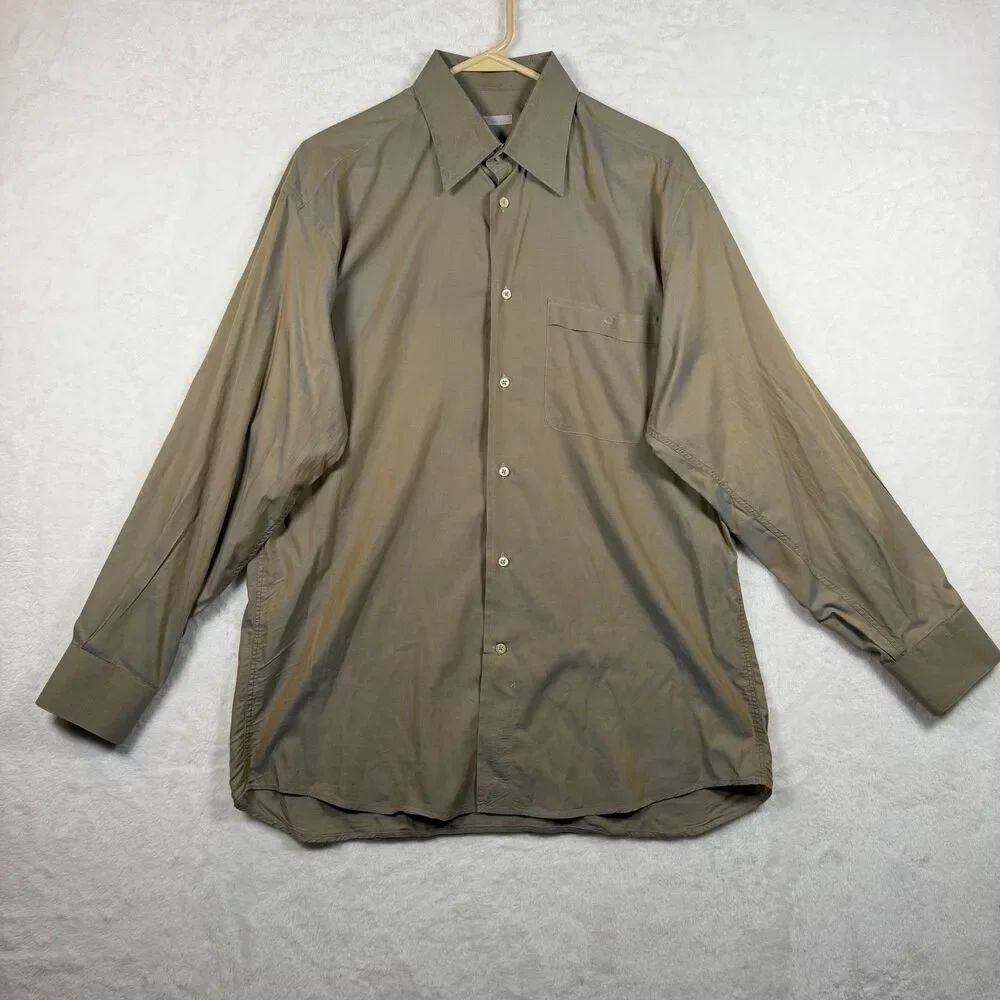 Lazo Italy Mens Shirt 16 Olive Green Long Sleeve Point Collar Button Down
